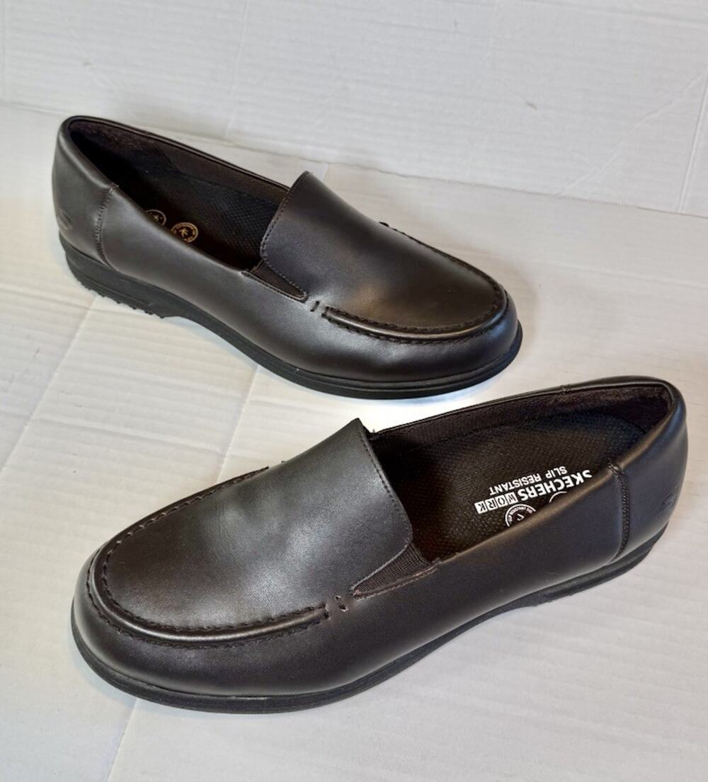 Skechers Women's 11 Caviar Thre Work Shoes Leather Slip-On Loafers Brown